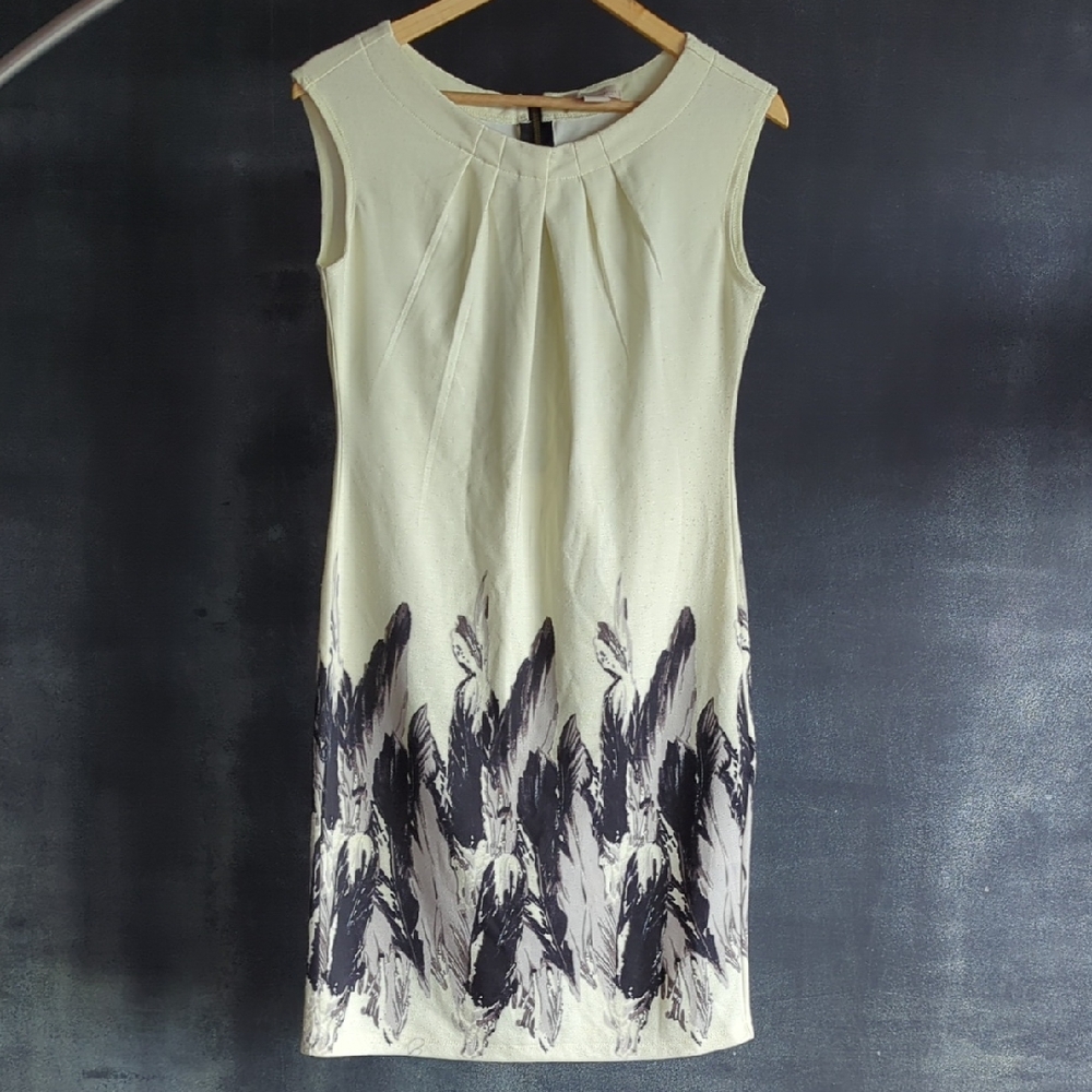 Jonathan Martin Cream and Black Feather Midi Dress